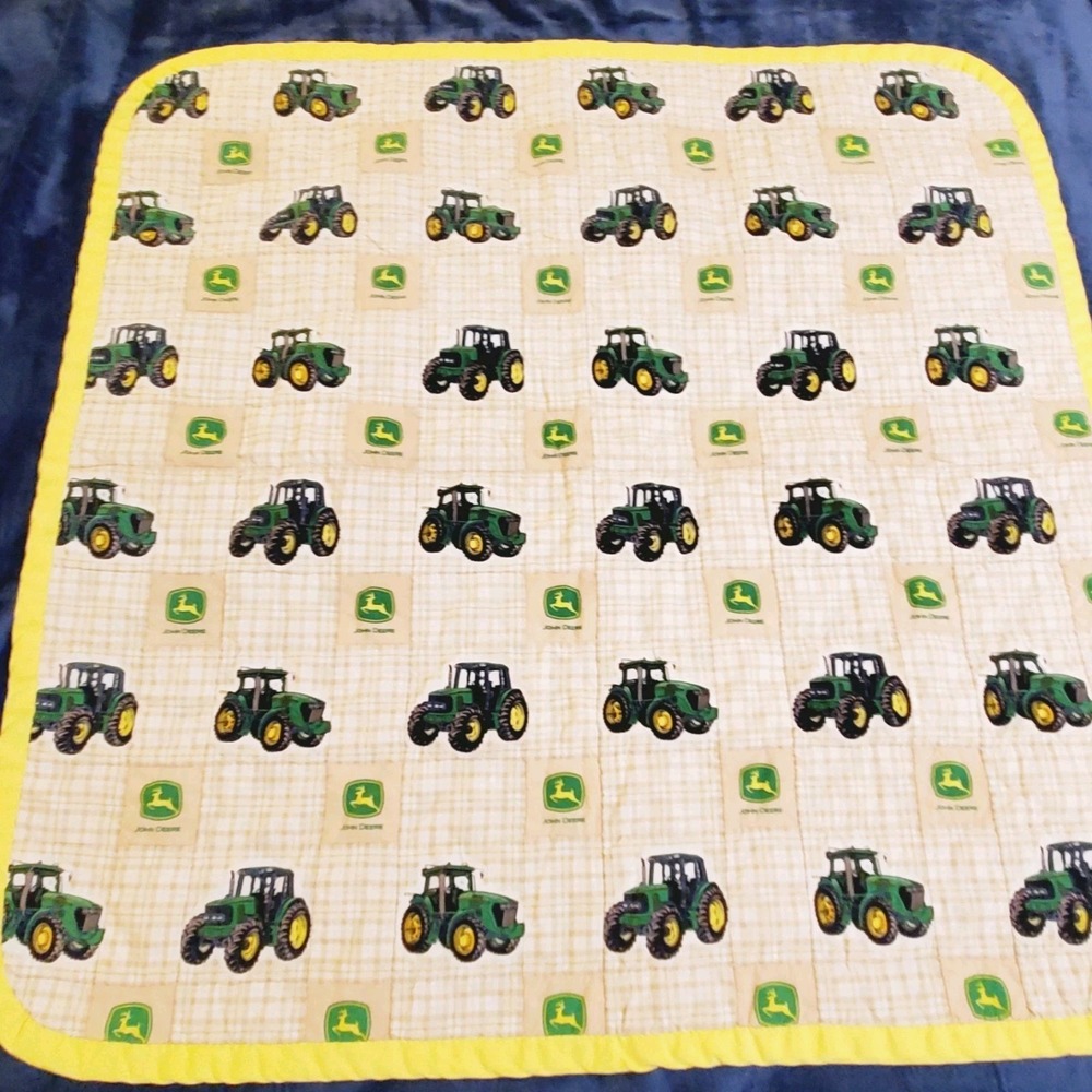 John Deere Tractor Baby Toddler Quilt Handmade Handcrafted Approx 35" x 35"